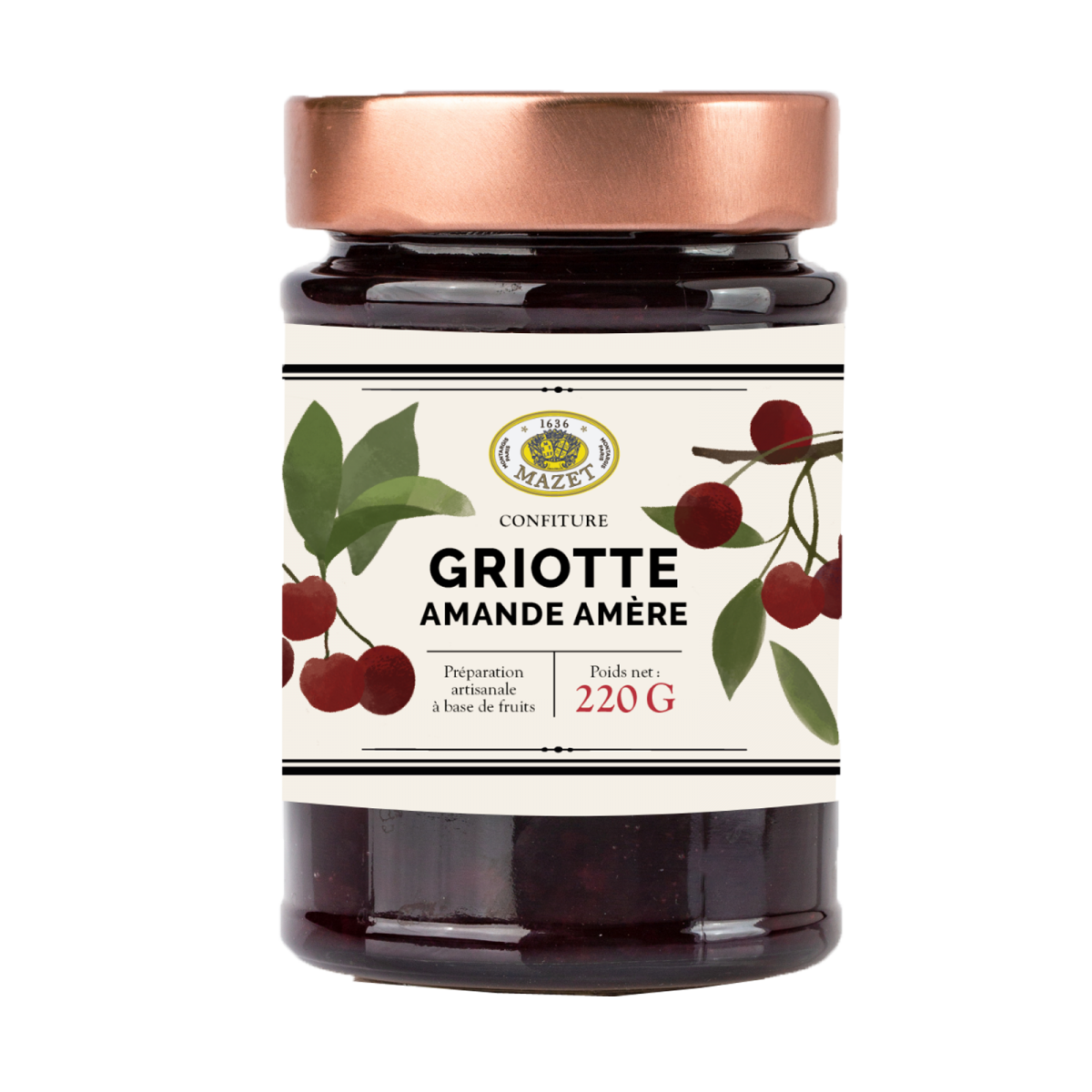 Confitures - Confiture griotte amande amère 220g