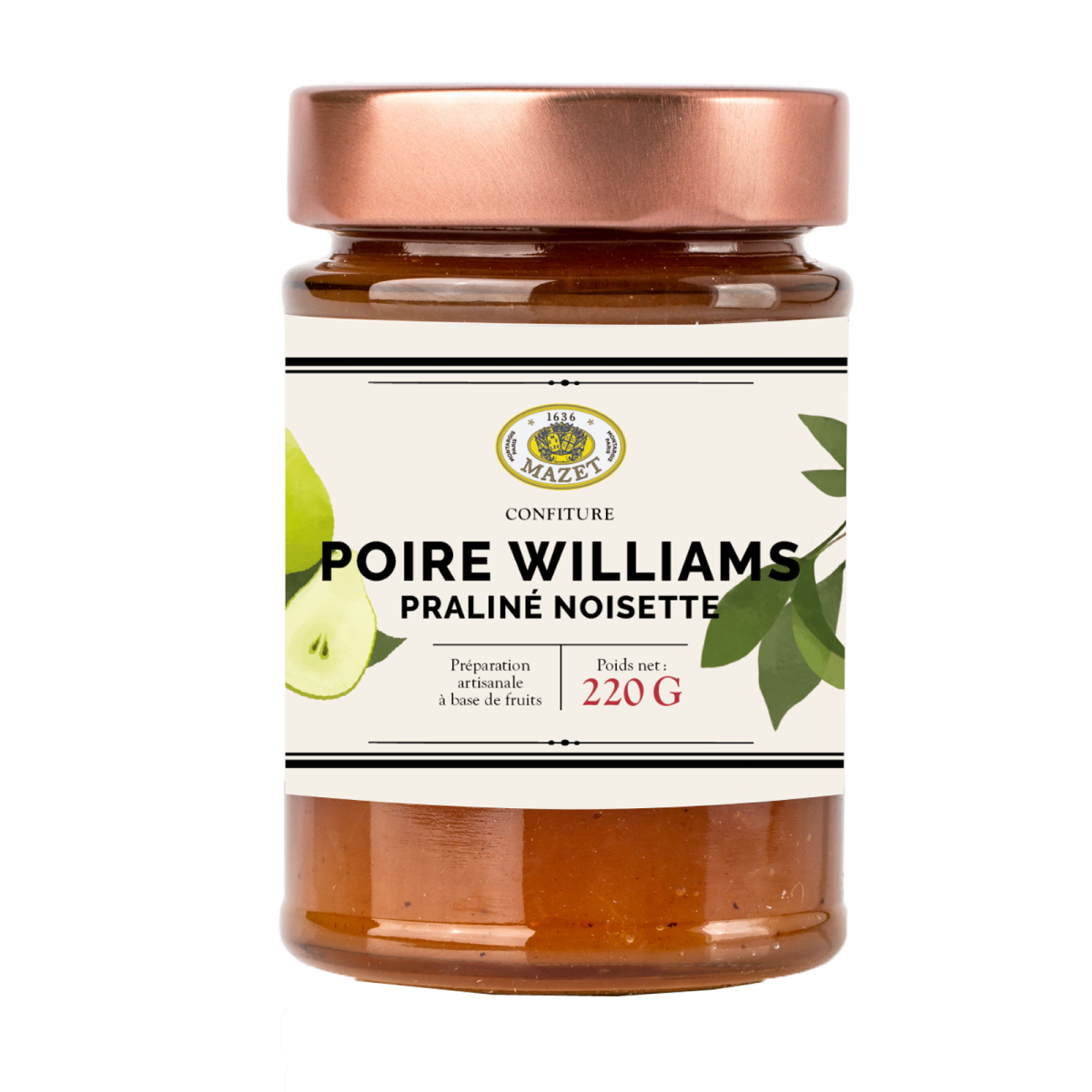 Confitures - Confiture poire williams praliné noisette 220g