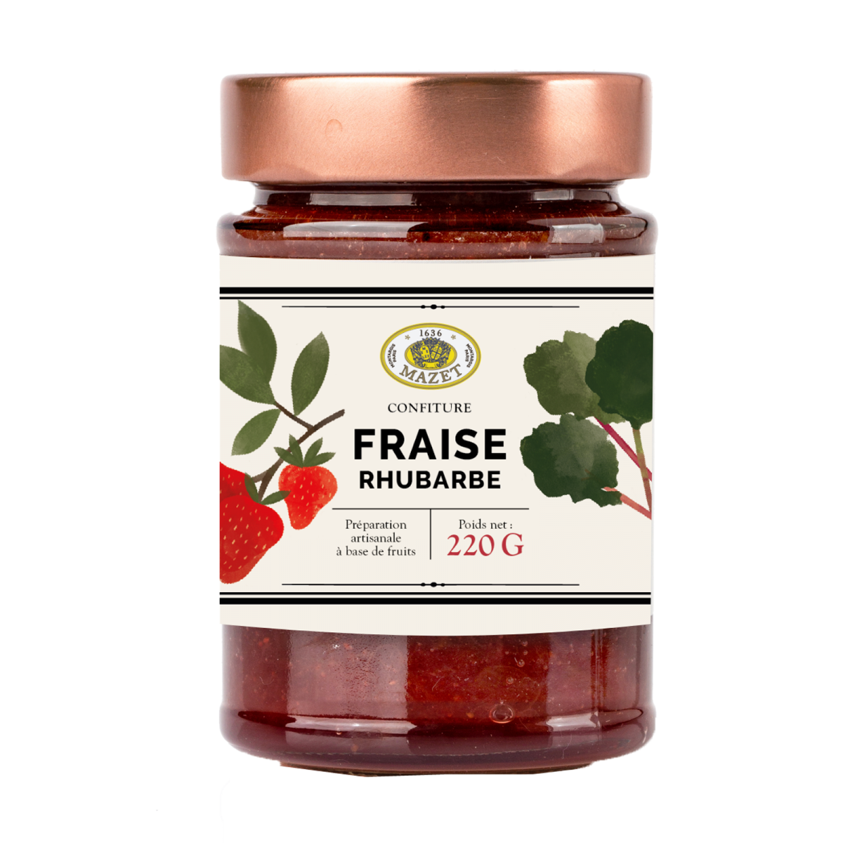 Confitures - Confiture fraise rhubarbe 220g